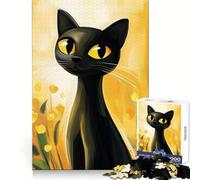 Rompecabezas de 1000 Piezas con diseño de Gato Negro en un Campo Amarillo para Adolescentes Piensa estratégicamente, Calma y distracción Ajuste preciso Regalo sincero (38x26cm)