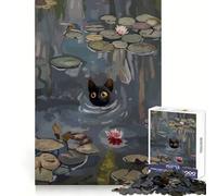 Rompecabezas de 1000 Piezas con diseño de Gato Negro en un Estanque de nenúfares para Adolescentes Ideal para quienes Buscan una Buena Memoria,Relajarse fácilmente y Disfrutar de una Navidad Alegre