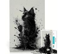 Rompecabezas de 1000 Piezas con diseño de Gato Negro Estilo Tinta,Corte preciso,desafío Inteligente y Divertido,Ideal para el Ocio 38x52cm
