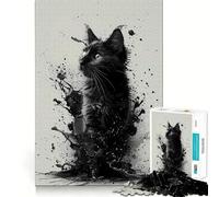 Rompecabezas de 1000 Piezas con diseño de Gato Negro Estilo Tinta,Corte preciso,desafío Inteligente y Divertido,Ideal para el Ocio 50x75cm
