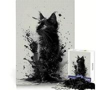 Rompecabezas de 1000 Piezas con diseño de Gato Negro Estilo Tinta para Adultos Ejercicio Mental Pasatiempo Relajante Corte preciso Elegante (50x75cm)