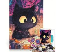 Rompecabezas de 1000 Piezas con diseño de Gato Negro para el Día de Muertos, Ideal para Decorar la Pared Un Reto para completar Fomenta el Amor en Pareja 50x75cm