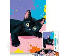 Rompecabezas de 1000 Piezas con diseño de Gato Negro sobre Fondo Colorido Ideal para divertirte,estimular tu Mente y Pasar un rato Tranquilo Navidad 38x26cm