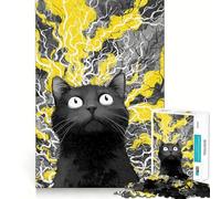 Rompecabezas de 1000 Piezas con diseño de Gato Negro sorprendido y Fondo Abstracto para Adolescentes Juguete para desarrollar la lógica y la diversión Bordes Suaves Regalo Creativo 38x26cm