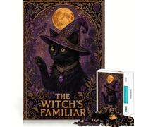 Rompecabezas de 1000 Piezas con diseño de Gato Negro y Bruja,Estilo fantástico Juego de Ejercicios mentales con Encaje Huecos Desafío Interactivo para el Cerebro en casa (38x52cm)