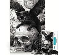 Rompecabezas de 1000 Piezas con diseño de Gato Negro y Bruja,Piezas de Ajuste preciso,Juguete Creativo y Divertido,Ideal para Momentos de diversión acogedores y como Regalo de cumpleaños 38x26cm