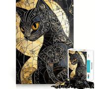 Rompecabezas de 1000 Piezas con diseño de Gato Negro y vidrieras Ideal para divertirse,ejercitar la Mente,Jugar en Momentos de Paz o Decorar en Navidad 38x26cm