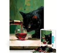 Rompecabezas de 1000 Piezas con diseño de Gato Negro y Vino Ideal para divertirse,Jugar a Juegos de lógica y Entretenimiento Navidad (50x75cm)