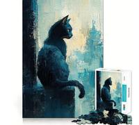 Rompecabezas de 1000 Piezas con diseño de Gato Negro y Vista Desde una Ventana,Bordes Finos,Ideal para Manualidades,Actividades Creativas,Entretenimiento y como Regalo de cumpleaños 50x75cm