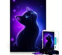 Rompecabezas de 1000 Piezas con diseño de Gato neón Mirando Las Estrellas para Adolescentes Ideal para desarrollar la Memoria, armar sin estrés y Regalar con cariño (50x75cm)