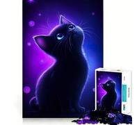 Rompecabezas de 1000 Piezas con diseño de Gato neón Mirando Las Estrellas para Adolescentes Mejora la Memoria, Reduce el estrés y CREA Arte de Pared con Bordes Ajustados (38x26cm)