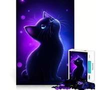 Rompecabezas de 1000 Piezas con diseño de Gato neón Mirando Las Estrellas para Adultos Desarrolla la Capacidad Mental y te Mantiene entretenido Bordes precisos (38x52cm)
