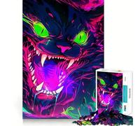 Rompecabezas de 1000 Piezas con diseño de Gato neón y Dientes Afilados para Adultos y Adolescentes Juguete de lógica para Relajarse Corte de precisión Regalo Ideal (38x26cm)
