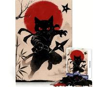 Rompecabezas de 1000 Piezas con diseño de Gato Ninja con shurikens y Sol Rojo para Adolescentes Refuerza la Memoria, Proporciona Momentos de Paz y es un Regalo clásico (50x75cm)