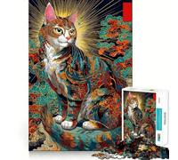 Rompecabezas de 1000 Piezas con diseño de Gato ornamentado y Fondo de inspiración asiática para Adultos Juguete cognitivo para fomentar el vínculo Familiar Ideal y completar un Rompecabezas Un Regalo