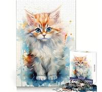 Rompecabezas de 1000 Piezas con diseño de Gato Persa en Acuarela para Adolescentes Desarrolla la lógica, la Mente y es Divertido y fácil de armar Un Regalo Ideal (38x26cm)