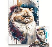 Rompecabezas de 1000 Piezas con diseño de Gato Persa en Acuarela para Adolescentes Ideal para estimular la Memoria y para el Ocio en casa Un Regalo Encantador (38x26cm)