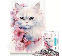 Rompecabezas de 1000 Piezas con diseño de Gato Persa en Acuarela para Adultos Juego de Habilidad Mental Corte láser para un Ajuste Actividad gratificante para días lluviosos (50x75cm)