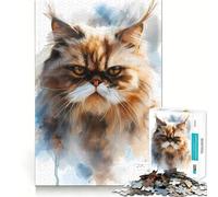 Rompecabezas de 1000 Piezas con diseño de Gato Persa en Acuarela para Adultos Juguete para el hogar Disfrute de un Corte Fino Regalo Ideal para Navidad (38x26cm)