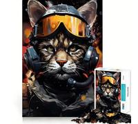 Rompecabezas de 1000 Piezas con diseño de Gato,piloto de avión Antiguo,Corte preciso,Juguete Inteligente para el Cerebro,Juego Relajante,decoración navideña (38x26cm)