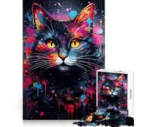Rompecabezas de 1000 Piezas con diseño de Gato Pintado por un Adolescente Ideal para estimular la Memoria cognitiva,Disfrutar de un Momento de Tranquilidad y Establecer Objetivos
