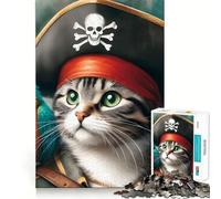 Rompecabezas de 1000 Piezas con diseño de Gato Pirata y Loro para Adultos y Adolescentes Juguete para Pensar y reflexionar Alivia el estrés Regalo navideño de diseño Sencillo (38x26cm)