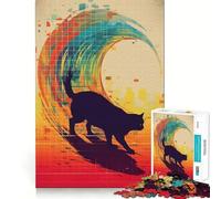 Rompecabezas de 1000 Piezas con diseño de Gato pixelado y Olas,Piezas de Corte Limpio,un desafío Mental,un Juguete Divertido para Relajarse y una Pieza de Arte navideña (38x52cm)