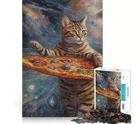 Rompecabezas de 1000 Piezas con diseño de Gato,Pizza,Espacio,Ajuste, Juego,Entrenamiento de concentración,diversión,Tiempo de Juego Relajante, Ocio (38x52cm)