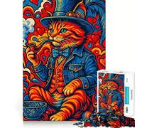 Rompecabezas de 1000 Piezas con diseño de Gato psicodélico fumando en Pipa, Ideal para Adolescentes Juguete cognitivo, Juego de Mesa Relajante Obra de Arte 38x26cm
