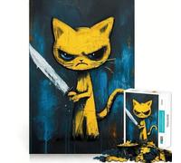 Rompecabezas de 1000 Piezas con diseño de Gato psicópata para Adultos, Juguete para ejercitar la Mente, Alivio del estrés, decoración de Pared con Bordes definidos (50x75cm)
