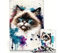 Rompecabezas de 1000 Piezas con diseño de Gato Ragdoll en Acuarela para Adolescentes Juguete de lógica Fina, Divertido y Relajante Decoración de Pared con Bordes limpios (38x52cm)