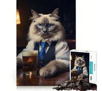 Rompecabezas de 1000 Piezas con diseño de Gato Ragdoll en un Pub para Adultos Juguete para ejercitar la Mente y Relajarse Corte de precisión Regalo Elegante (38x52cm)