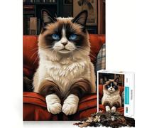 Rompecabezas de 1000 Piezas con diseño de Gato Ragdoll en un sofá Rojo para Adolescentes Juguete de lógica Fina, fácil de armar, con Bordes limpios, Ideal para Festivales (50x75cm)