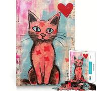 Rompecabezas de 1000 Piezas con diseño de Gato Rosa y corazón para Adolescentes Ideal para estimular la Mente,divertirse recortando con precisión y como Actividad Relajante para desconectar (50x75cm)