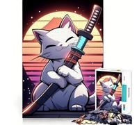 Rompecabezas de 1000 Piezas con diseño de Gato samurái,Estilo Retro,Bordes Lisos,Juego Creativo,Juguete Ideal para Pasar un rato Agradable y Divertido,Regalo de cumpleaños (38x26cm)