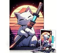 Rompecabezas de 1000 Piezas con diseño de Gato samurái,Estilo Retro, Jugar,Crear un Juego de ingenio,divertirse y Disfrutar de la Navidad Decoración de Pared (50x75cm)
