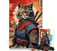 Rompecabezas de 1000 Piezas con diseño de Gato samurái japonés,Bordes Lisos,Juego Creativo,Juguete para Pasar un rato Agradable,Regalo Divertido de cumpleaños (38x26cm)