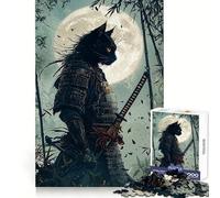 Rompecabezas de 1000 Piezas con diseño de Gato samurái para Adolescentes Mejora la Memoria, es Informal, Relajante y Tiene Bordes precisos Un Regalo Elegante (38x52cm)