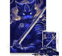 Rompecabezas de 1000 Piezas con diseño de Gato samurái Ruso con Espada para Adultos Ideal para Fortalecer la Memoria, aliviar el estrés y Disfrutar de un Regalo de cumpleaños de Calidad (38x26cm)