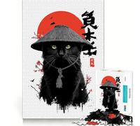 Rompecabezas de 1000 Piezas con diseño de Gato samurái y estética asiática para Adolescentes Mejora la Memoria, facilita el Escape y Ayuda a armar Sorpresa cálida (38x52cm)