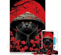 Rompecabezas de 1000 Piezas con diseño de Gato samurái y Flores Rojas para Adultos Mejora la Memoria y Alivia la ansiedad Bordes precisos Sorpresa navideña (38x26cm)