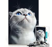 Rompecabezas de 1000 Piezas con diseño de Gato Scottish Fold Blanco de Ojos Azules Juguete para desarrollar la Capacidad cognitiva Superficie Lisa y sin Rebabas Actividad Relajante para Grupos