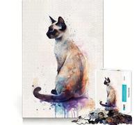 Rompecabezas de 1000 Piezas con diseño de Gato siamés Adulto en Acuarela Juego Mental Divertido con tecnología Avanzada de Corte láser Un desafío entretenido para Pasar el Tiempo (50x75cm)