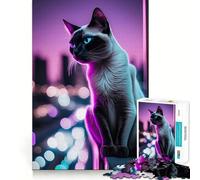 Rompecabezas de 1000 Piezas con diseño de Gato siamés Elegante para Adolescentes Juguete de lógica sólida Diversión Relajante Corte de precisión Artículo de Santa Claus 38x52cm