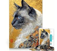 Rompecabezas de 1000 Piezas con diseño de Gato siamés y Detalle de Pluma de Pavo Real para Adolescentes Juguete de lógica Clara, pasatiempo Tranquilo, Corte Perfecto, Regalo clásico 38x52cm