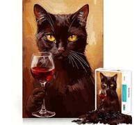 Rompecabezas de 1000 Piezas con diseño de Gato Sofisticado y Copa de Vino para Adolescentes Juguete para ejercitar la Mente Diseño Relajante Regalo Ideal para armar (50x75cm)