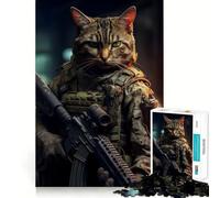Rompecabezas de 1000 Piezas con diseño de Gato Soldado Animal para Adolescentes Juego de concentración Mental Corte de precisión Bordes Lisos Juego Ideal para Rellenar Calcetines navideños (50x75cm)