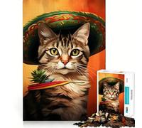 Rompecabezas de 1000 Piezas con diseño de Gato,Sombrero y Borde Fino Ideal para Actividades de Desarrollo Mental,Juegos relajantes y Divertidos (38x26cm)