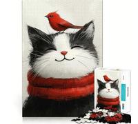 Rompecabezas de 1000 Piezas con diseño de Gato Sonriente y pájaro para Adolescentes Mejora la Memoria, estimula el Juego Relajante y Proporciona un Acabado Impecable Artículo de Santa Claus 38x26cm
