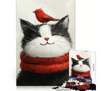 Rompecabezas de 1000 Piezas con diseño de Gato Sonriente y pájaro para Adolescentes Mejora la Memoria, estimula el Juego Relajante y Proporciona un Acabado Impecable Artículo de Santa Claus 38x26cm